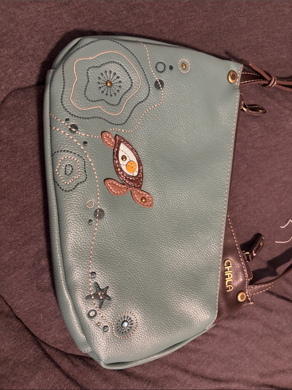 Chala Teal Wristlet with Embroidered Turtle Accent very comfortable and adjustab